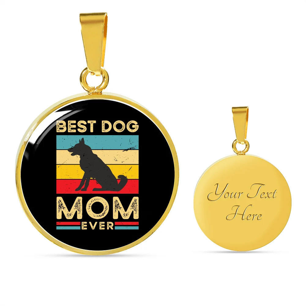 Best Dog Mom Ever Retro Dog Personalized Engraved Gold Circle Necklace Custom N